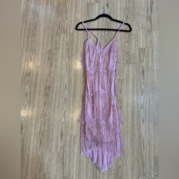 ASOS Mauve Pink Fringe bodycon Dress Spaghetti Straps razorback - Picture 1 of 9